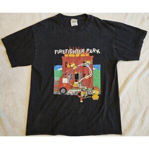 Rare Vintage 90s South Park T-Shirt Adult L Firefighter Park Black Graphic